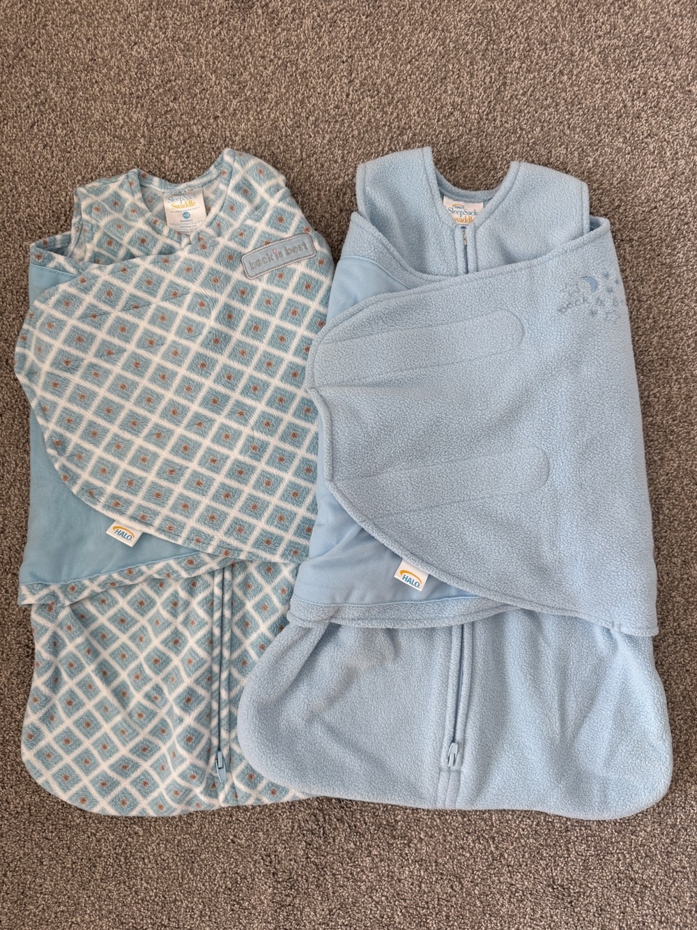 2 HALO SleepSack Fleece Swaddles Newborn 0-3 Months - Blue